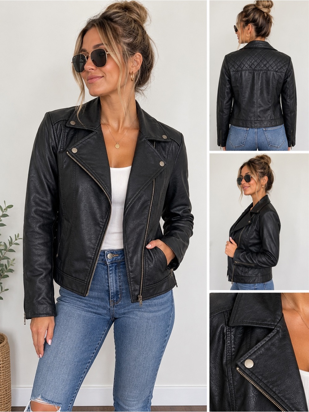 Universal Thread Black Faux Leather Moto Jacket Women’s Size Small